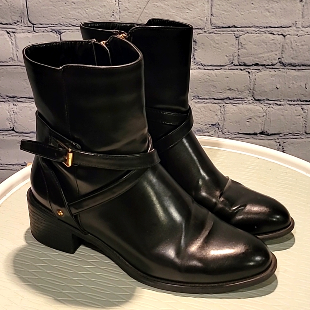 Black Leather Ankle Booties